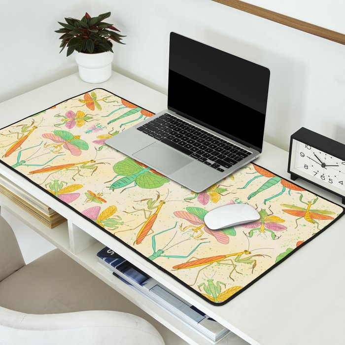 Whimsical Praying Mantis Retro Colors  Desk Mat Gallery Image 2