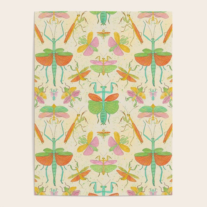Whimsical Praying Mantis Retro Colors  Poster Gallery Image 4