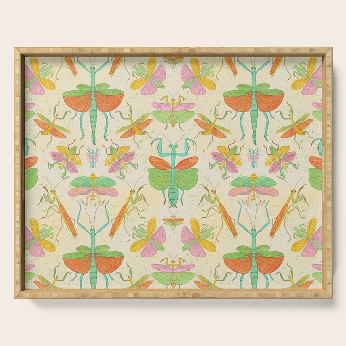 Whimsical Praying Mantis Retro Colors  Serving Tray Gallery Image 1