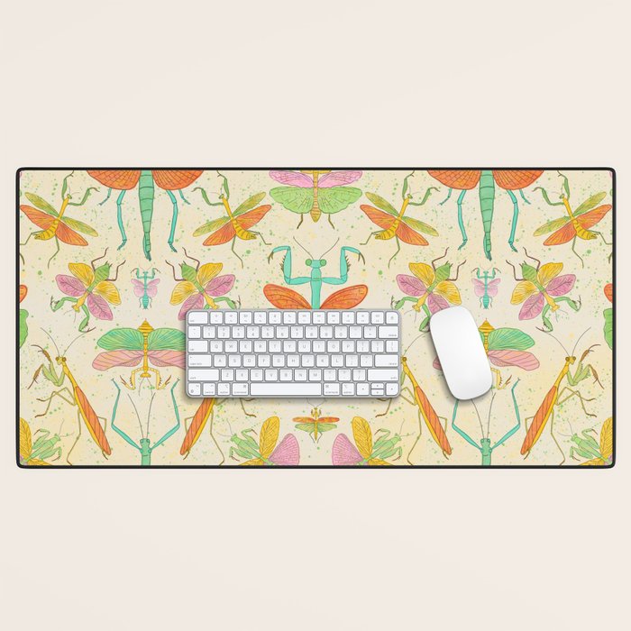 Whimsical Praying Mantis Retro Colors  Desk Mat Gallery Image 1