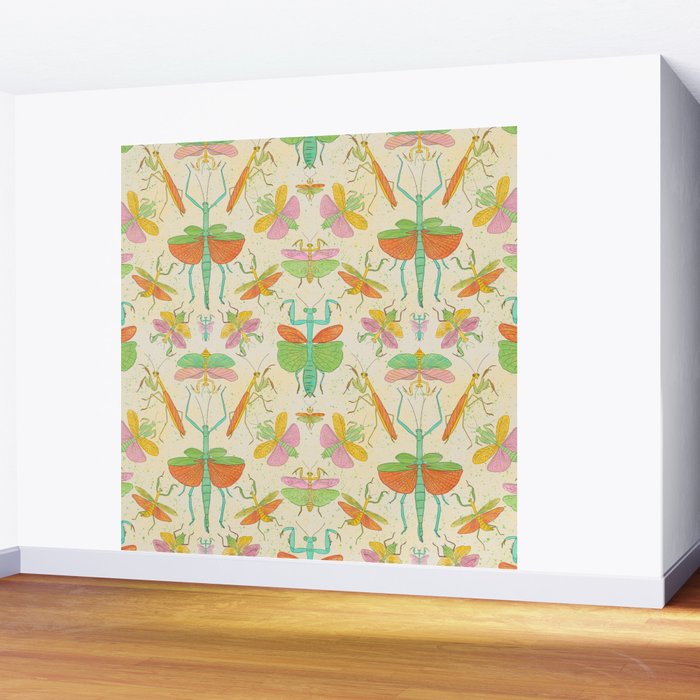 Whimsical Praying Mantis Retro Colors  Wall Mural Gallery Image 2