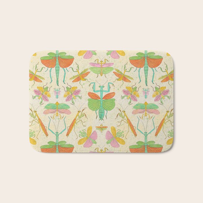 Whimsical Praying Mantis Retro Colors  Bath Mat Gallery Image 1