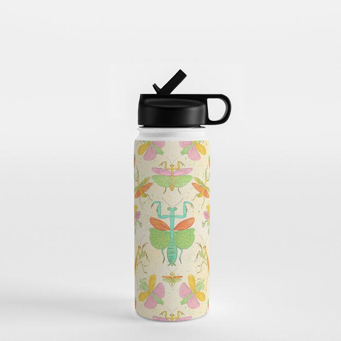 Whimsical Praying Mantis Retro Colors  Water Bottle Gallery Image 1