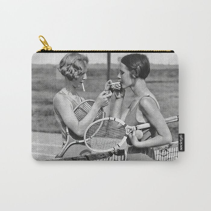 Tennis Players, Black and White Art, Vintage Wall Art Carry All Pouch Gallery Image 1