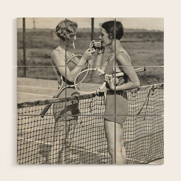 Tennis Players, Black and White Art, Vintage Wall Art Wood Wall Art Gallery Image 1