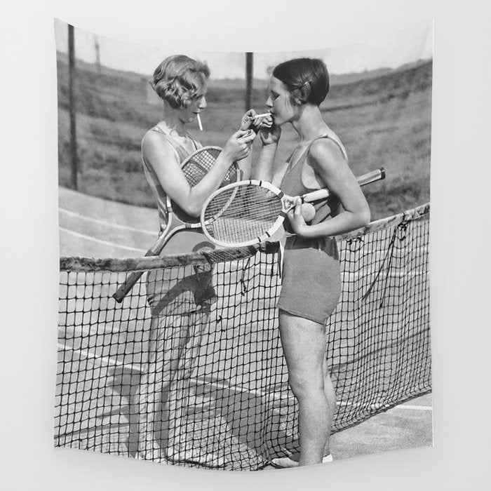 Tennis Players, Black and White Art, Vintage Wall Art Wall Tapestry Gallery Image 4