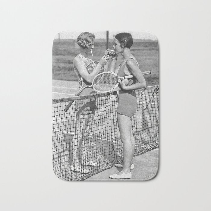 Tennis Players, Black and White Art, Vintage Wall Art Bath Mat Gallery Image 1