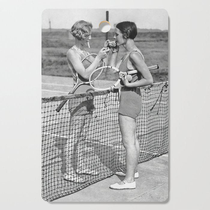 Tennis Players, Black and White Art, Vintage Wall Art Cutting Board Gallery Image 1