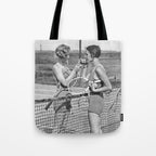 Tennis Players, Black and White Art, Vintage Wall Art Tote Bag Gallery Image 1
