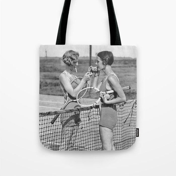 Tennis Players, Black and White Art, Vintage Wall Art Tote Bag Gallery Image 1