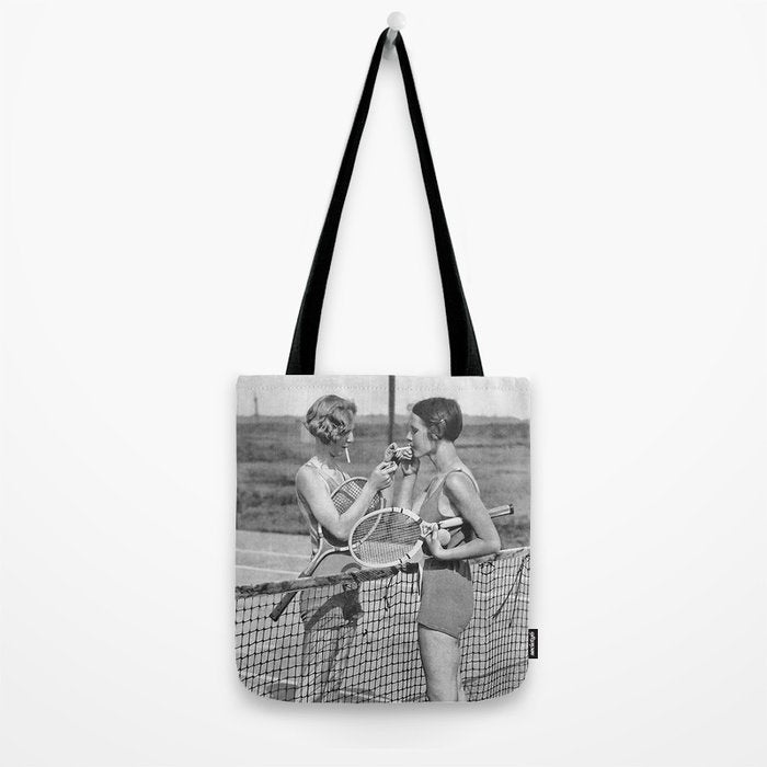 Tennis Players, Black and White Art, Vintage Wall Art Tote Bag Gallery Image 2