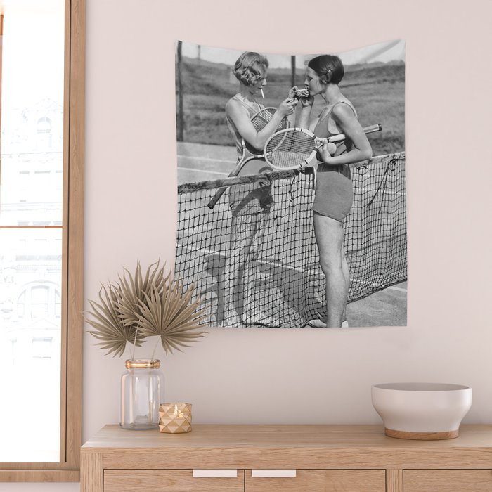 Tennis Players, Black and White Art, Vintage Wall Art Wall Tapestry Gallery Image 2