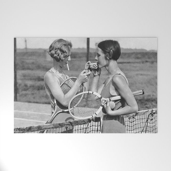 Tennis Players, Black and White Art, Vintage Wall Art Welcome Mat Gallery Image 1