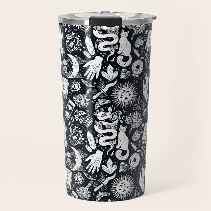 Witchy Things In Black And White Travel Mug Gallery Image 1