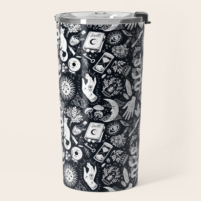 Witchy Things In Black And White Travel Mug Gallery Image 2