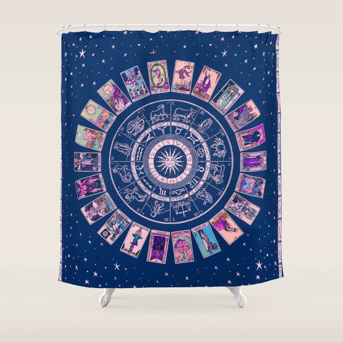 Major Arcana & Wheel of the Zodiac | Pastel Goth Shower Curtain Gallery Image 1