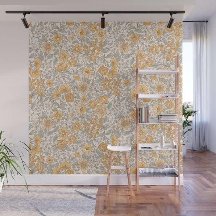 Posey - gold and sage Wall Mural Gallery Image 1