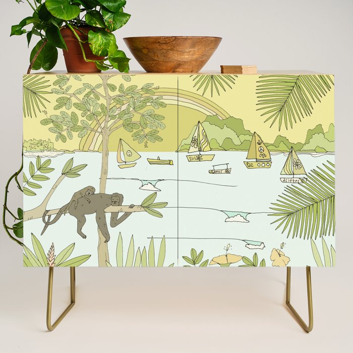 postcard from paradise // costa rica tropical // retro surf art by surfy birdy Credenza Gallery Image 1