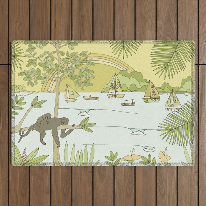 postcard from paradise // costa rica tropical // retro surf art by surfy birdy Outdoor Rug Gallery Image 1