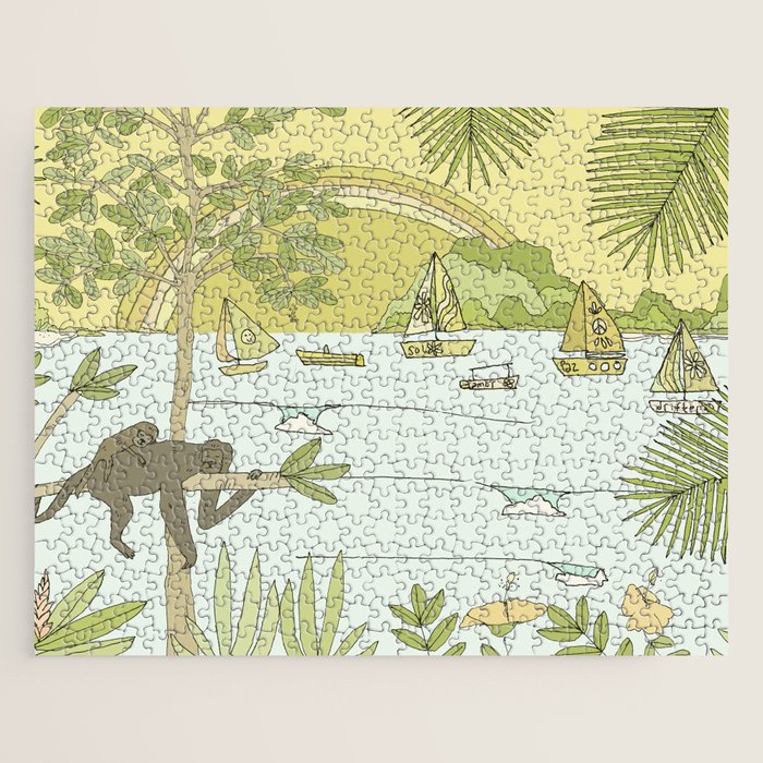 postcard from paradise // costa rica tropical // retro surf art by surfy birdy Jigsaw Puzzle Gallery Image 1