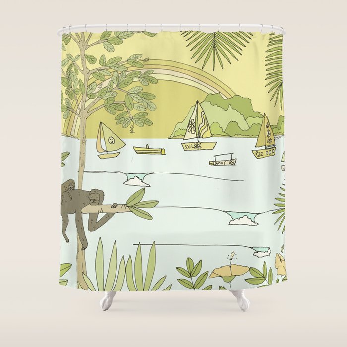 postcard from paradise // costa rica tropical // retro surf art by surfy birdy Shower Curtain Gallery Image 1