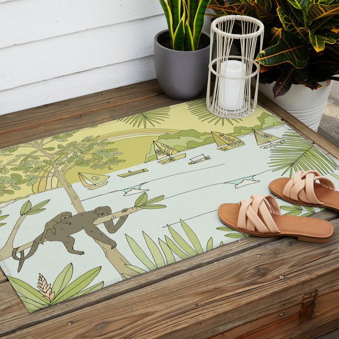 postcard from paradise // costa rica tropical // retro surf art by surfy birdy Outdoor Rug Gallery Image 2