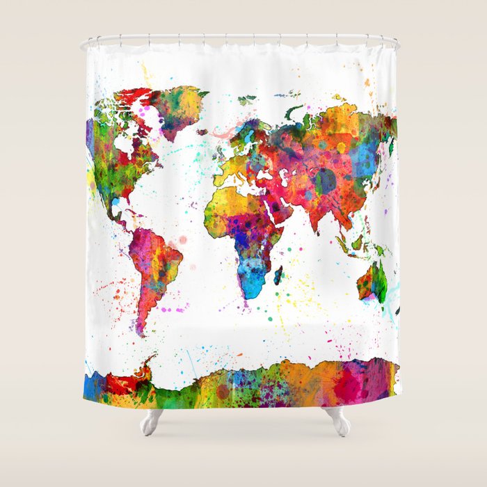 Map of the World Map Watercolor Shower Curtain Gallery Image 1