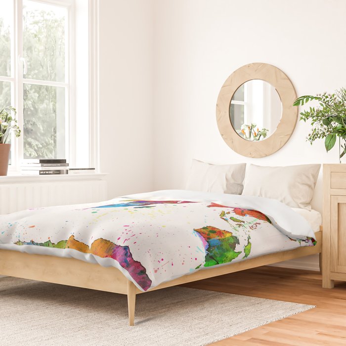 Map of the World Map Watercolor Duvet Cover Gallery Image 2