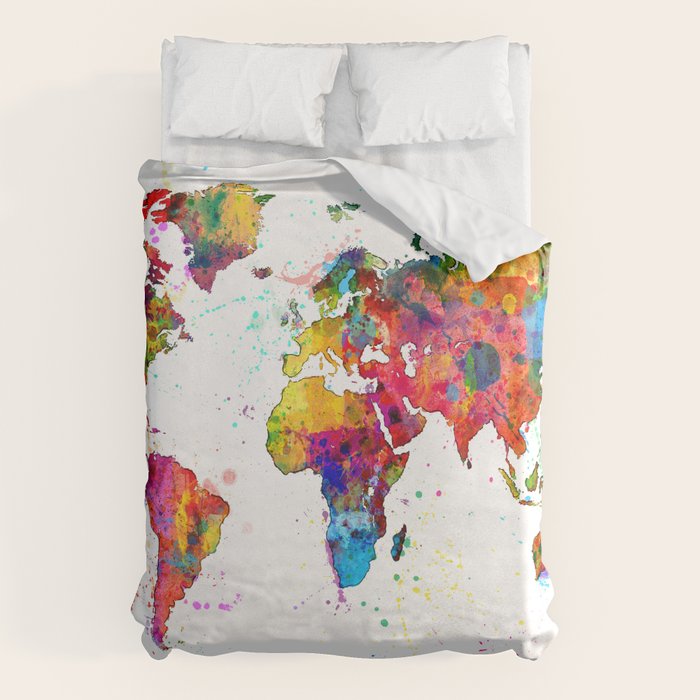 Map of the World Map Watercolor Duvet Cover Gallery Image 1
