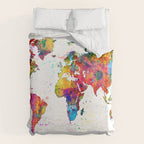 Map of the World Map Watercolor Duvet Cover Gallery Image 6