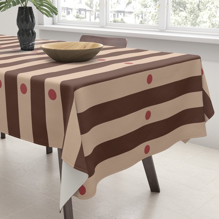 Stripes and Dots geometric pattern brown Tablecloth Gallery Image 3