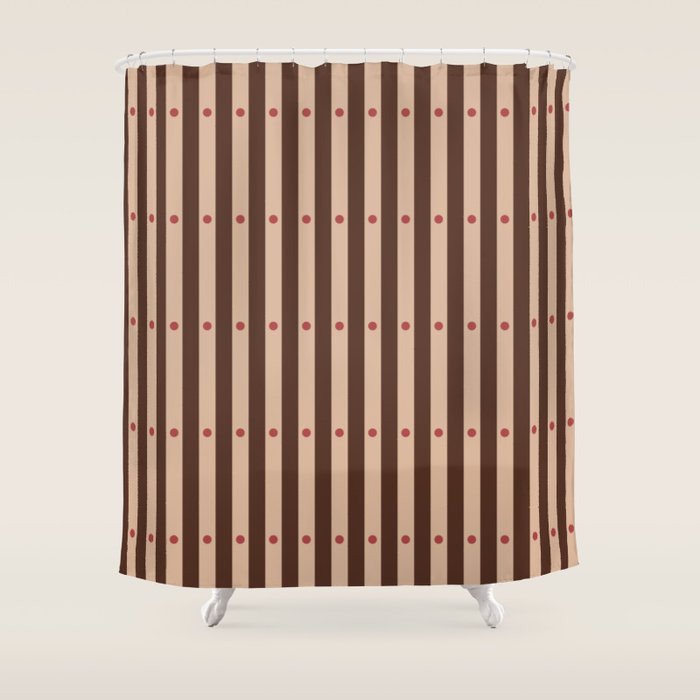 Stripes and Dots geometric pattern brown Shower Curtain Gallery Image 1