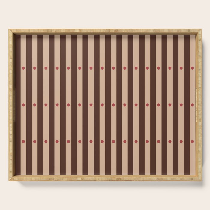 Stripes and Dots geometric pattern brown Serving Tray Gallery Image 1