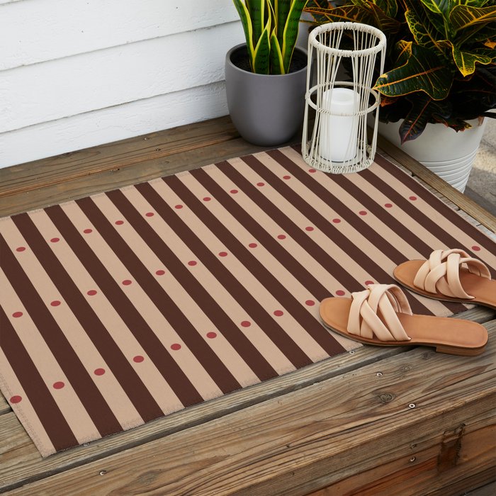 Stripes and Dots geometric pattern brown Outdoor Rug Gallery Image 2