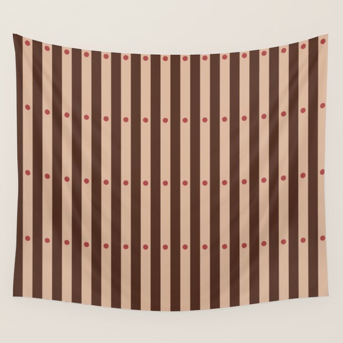 Stripes and Dots geometric pattern brown Wall Tapestry Gallery Image 1