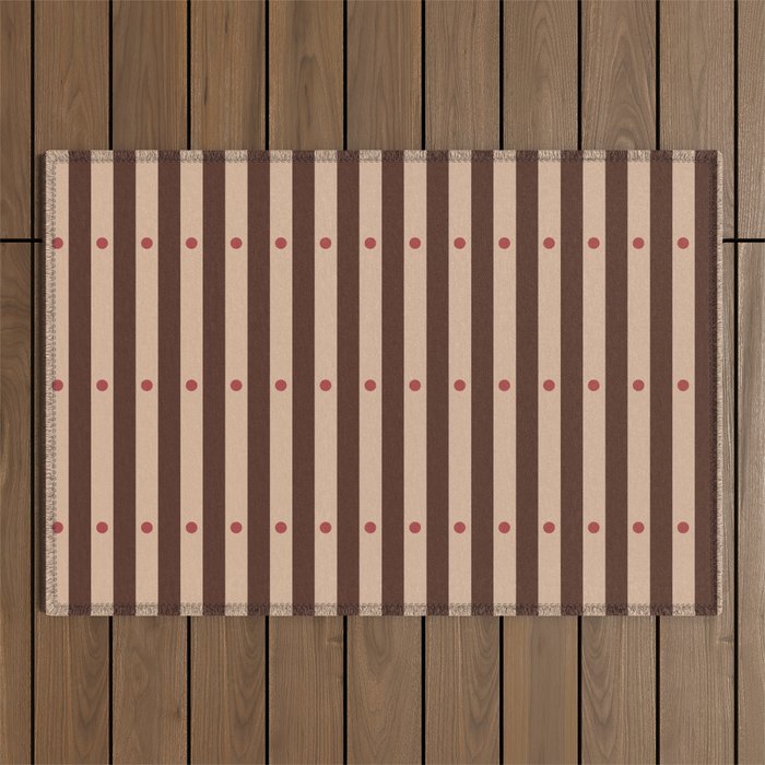 Stripes and Dots geometric pattern brown Outdoor Rug Gallery Image 1