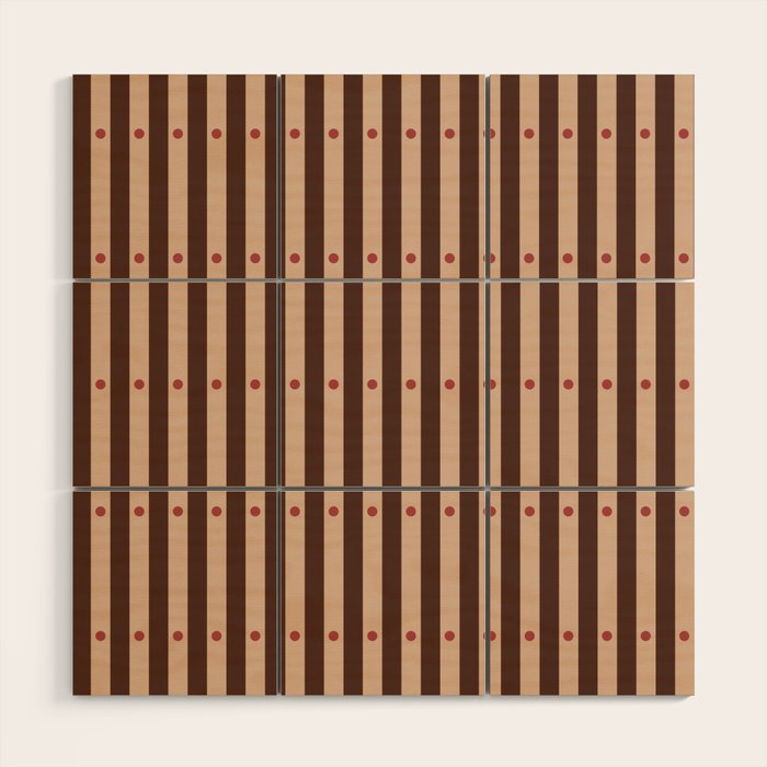 Stripes and Dots geometric pattern brown Wood Wall Art Gallery Image 1