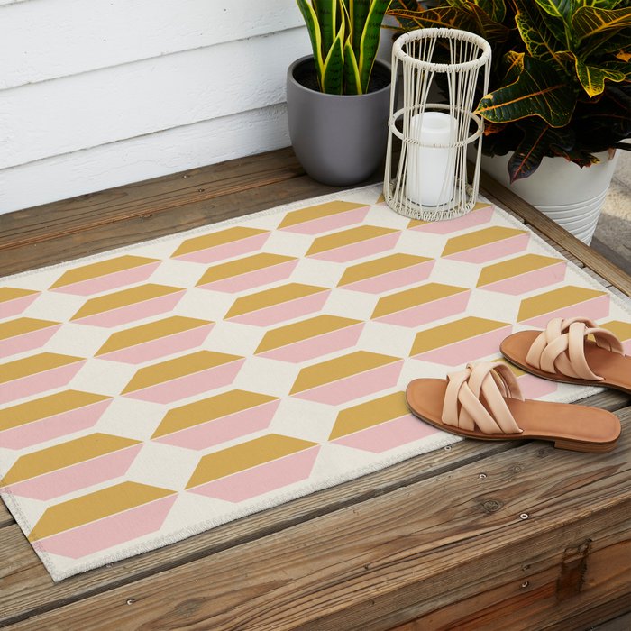 Zola Pattern Shapes - Sunrise Pink and Orange Outdoor Rug Gallery Image 2