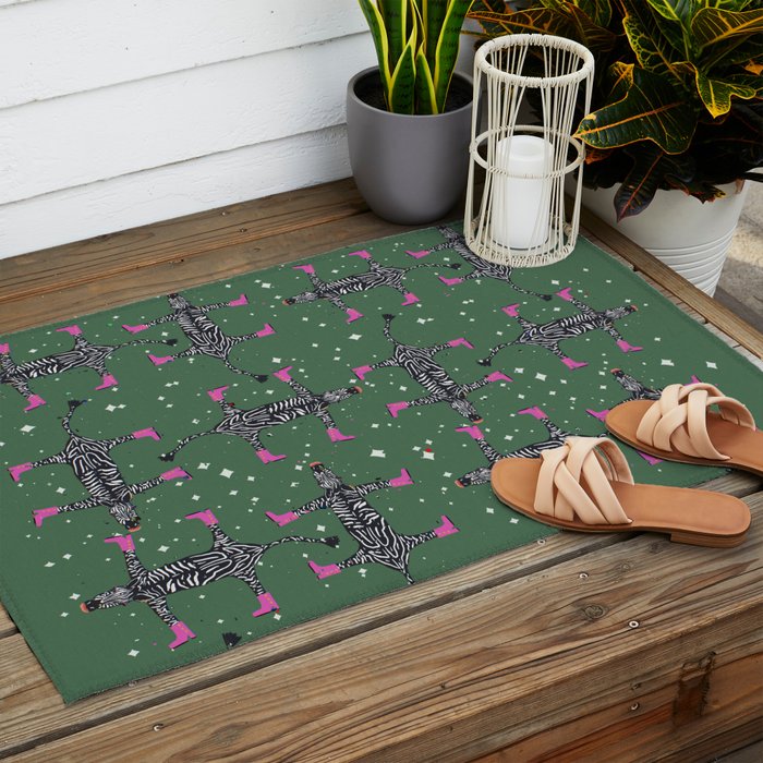 Cool zebras with fuchsia pink shoes and red lips illustration  Outdoor Rug Gallery Image 2