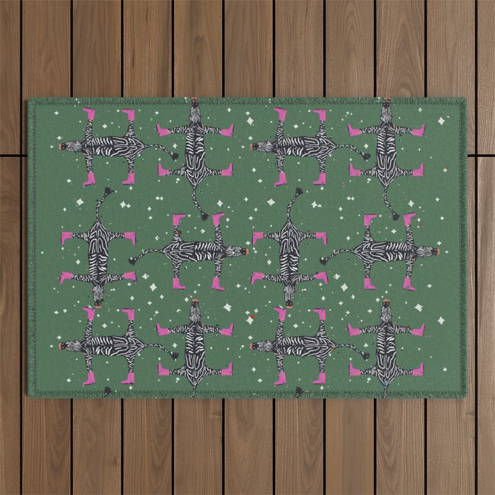 Cool zebras with fuchsia pink shoes and red lips illustration  Outdoor Rug Gallery Image 1