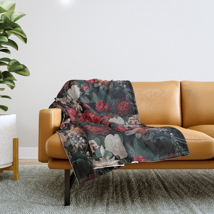 Night Garden Roses Throw Blanket Gallery Image 1