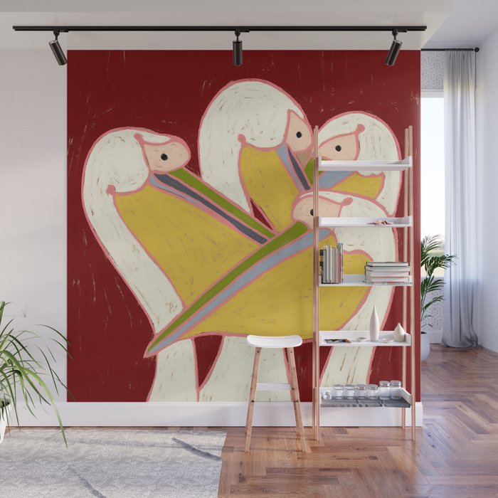 Pelicans of the Burgundy Sky Wall Mural Gallery Image 1