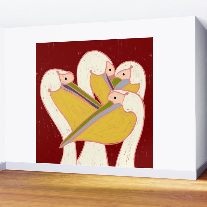 Pelicans of the Burgundy Sky Wall Mural Gallery Image 2