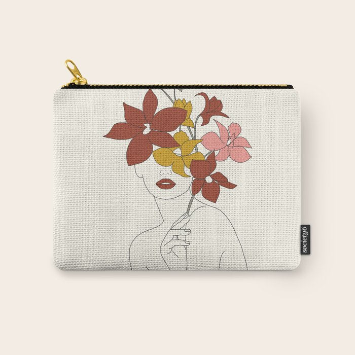 Colorful Thoughts Minimal Line Art Woman with Orchids Carry All Pouch Gallery Image 1