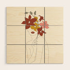 Colorful Thoughts Minimal Line Art Woman with Orchids Wood Wall Art Gallery Image 1