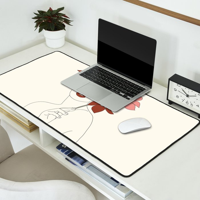 Colorful Thoughts Minimal Line Art Woman with Orchids Desk Mat Gallery Image 2