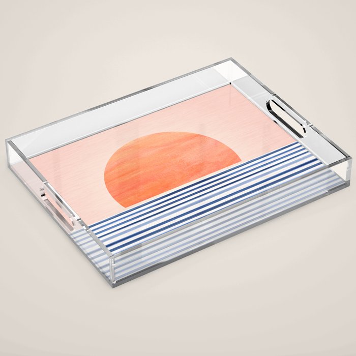 Summer Sunrise Minimal Abstract Landscape Acrylic Tray Gallery Image 1