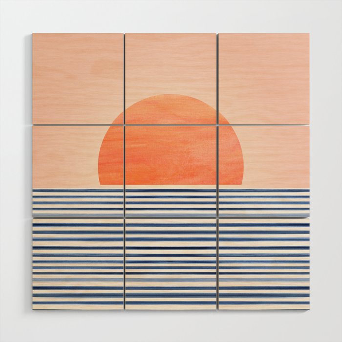 Summer Sunrise Minimal Abstract Landscape Wood Wall Art Gallery Image 1