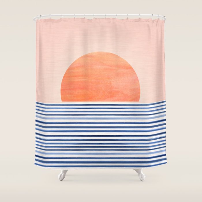 Summer Sunrise Minimal Abstract Landscape Shower Curtain Gallery Image 1