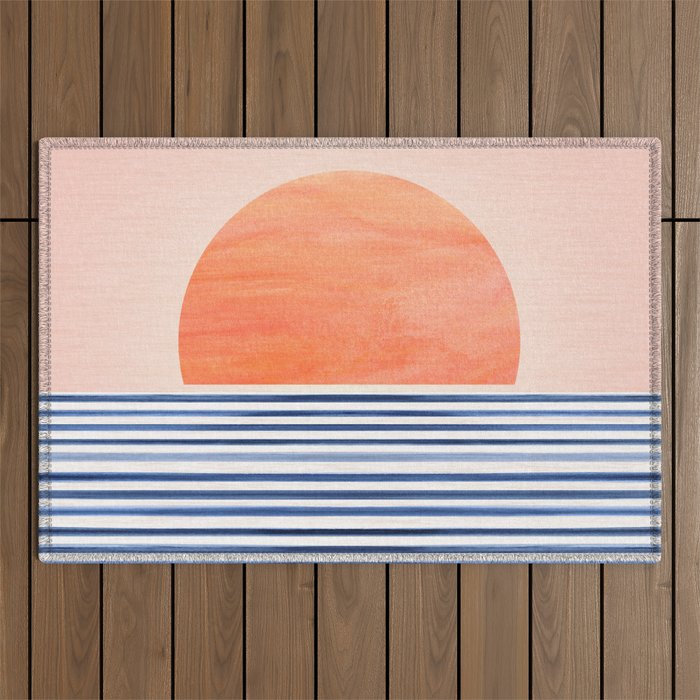 Summer Sunrise Minimal Abstract Landscape Outdoor Rug Gallery Image 1